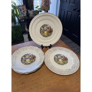 vintage Harker Pottery plate in the "Godey Prints" or "Courting Couple" pattern.